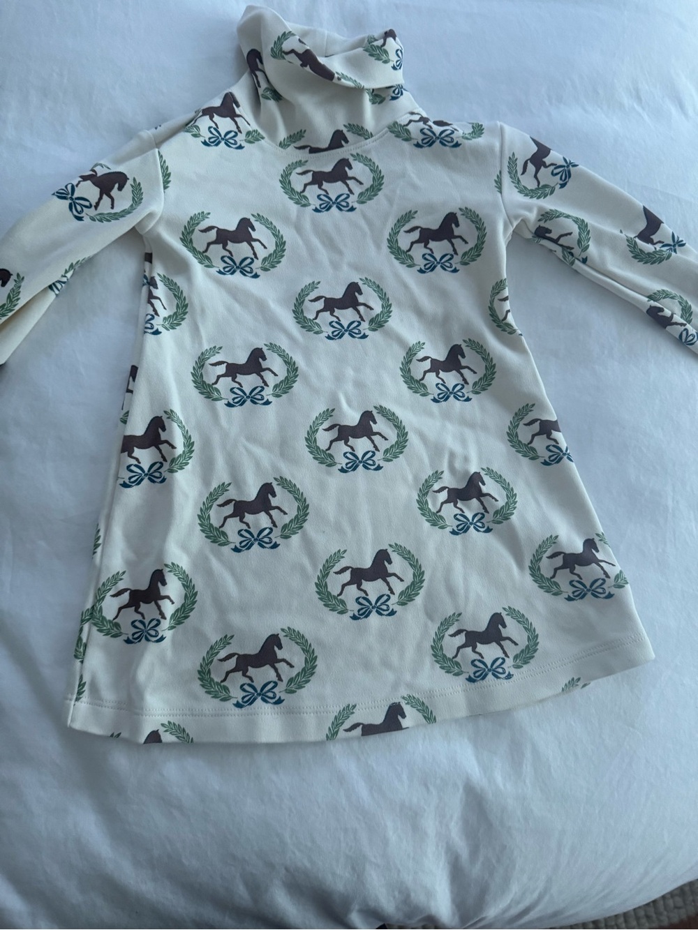 The Beaufort Bonnet Company Cream Turtleneck Dress with Horse Wreath Print